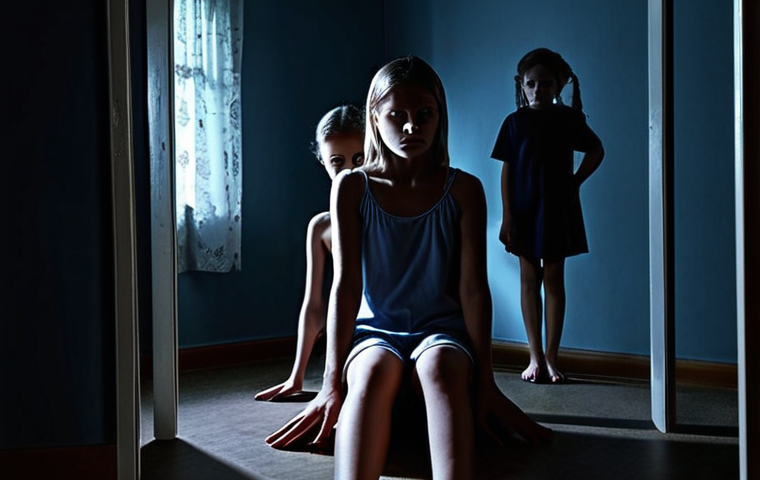 **
A therapist in a dimly lit room, acting as a mirror reflecting a patient's childhood trauma. The patient sees a younger version of themselves in the reflection, surrounded by shadowy figures representing past emotional abuse. The scene conveys the idea of processing trauma and emotional roots through therapy.
**
