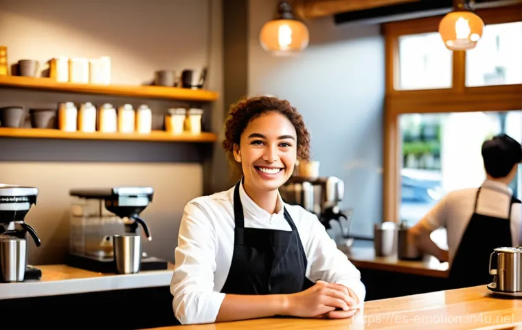 감정전이 유형 - **Prompt 1: The Ripple Effect of a Genuine Smile**
"A cozy, sun-drenched cafe interior with a wa...