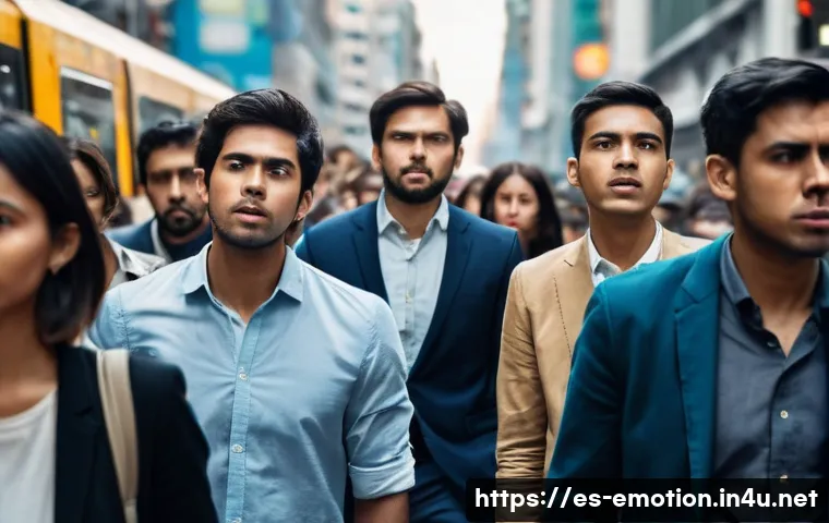 감정전이 및 분노 관리 - **Emotional Contagion in a Modern Cityscape:**
    "A diverse group of adults, dressed in smart casu...