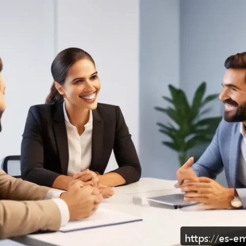 감정전이와 신경심리학 - A diverse group of Spanish-speaking adults in a modern office setting, engaging in a lively meeting ...